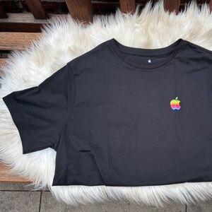 Official Apple Rainbow Logo Mac Black T-shirt L